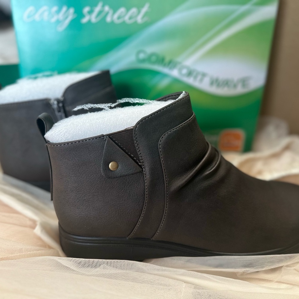 Easy Street “Ariadne” Brown Ankle Booties with Suede Texture